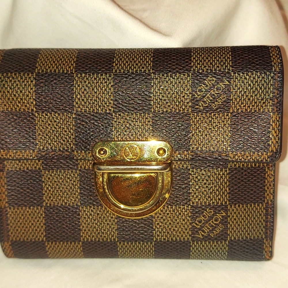 Louis Vuitton Koala Damier Ebene Canvas and Red Leather Wallet. Authentic!